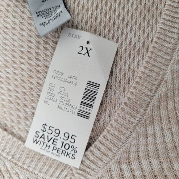 NWT Catherines Beige V-Neck Knit Sweater Women’s Plus Size 2X Soft Cotton Blend - Picture 8 of 10